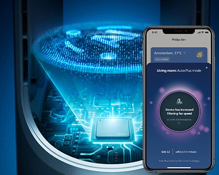 แอป Philips Air+ หน้าจอโทรศัพท์พร้อมฟังก์ชัน AI