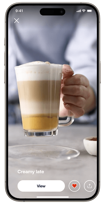 สมาร์ทโฟนที่มีหน้าจอ HomeID พร้อมการแสดงสูตรกาแฟ